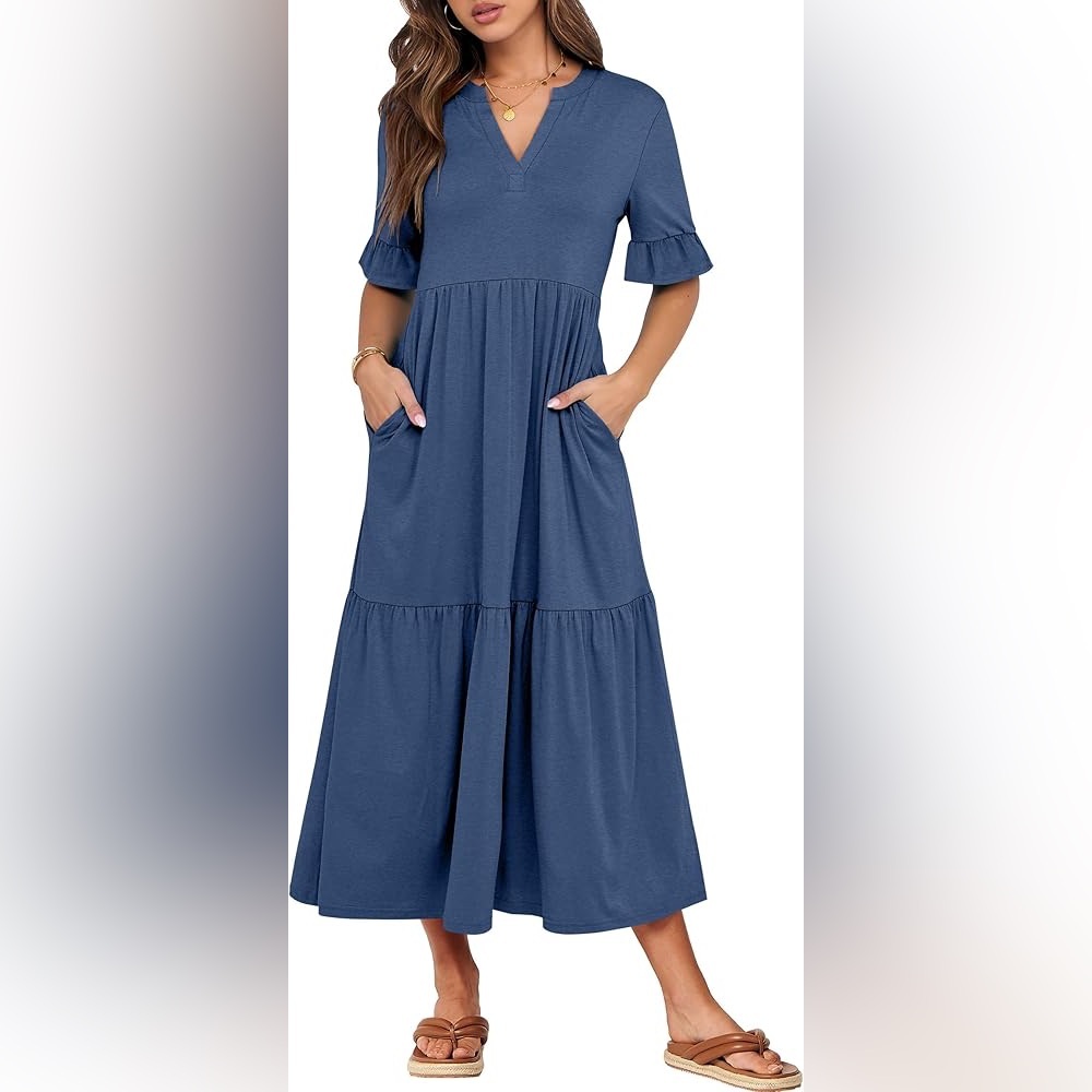 ANRABESS Women's Casual Summer Ruffle Short Sleeve T Shirts Maxi